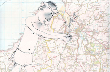 Drawn figure on map of West Wales